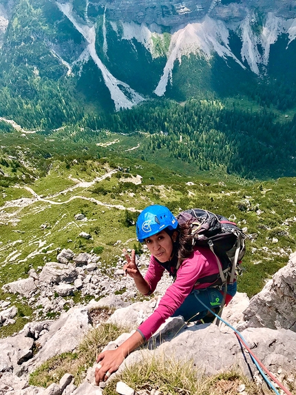 Spallone Irene, Dolomiti di Brenta, Via Per Lory, Davide Ortolani, Soukaina Dali, Monica Susat - L'apertura di Via Per Lory, Spallone Irene, Dolomiti di Brenta (Soukaina Dali, Davide Ortolani, Monica Susat 06/2022)