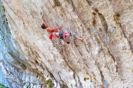 Théo Blass (12) climbs TTT, 9a at Gorges du Loup in France