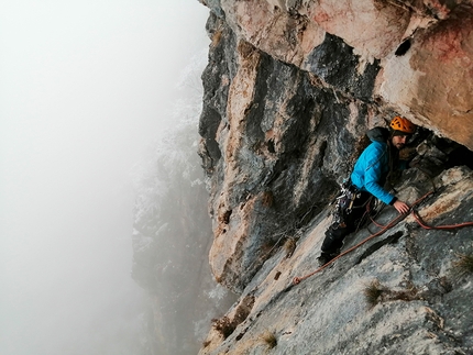 Monte Castel Corona, Val di Non, Via Nòn alpinistica, Stefano Menegardi, Umberto Santuari - Stefano Menegardi durante l'apertura di Via Nòn alpinistica al Monte Castel Corona in Val di Non