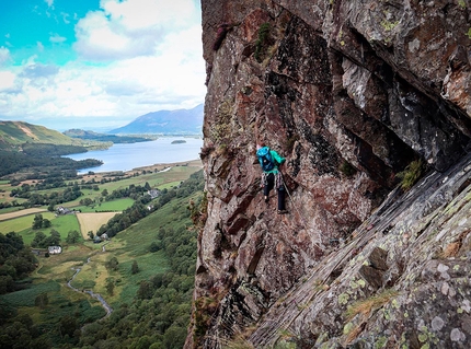 Anna Taylor, Mountain Rock Tour, UK - Anna Taylor climbing Troutdale Pinnacle at Black Crag in the Lake District during her Mountain Rock Tour, UK, summer 2022
