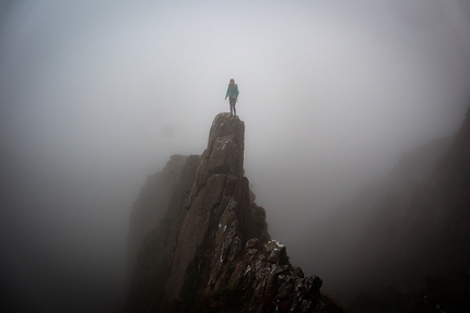 Anna Taylor, Mountain Rock Tour, UK - Anna Taylor climbing the famous pinnacle on Amphitheatre Buttress, Craig Yr Ysfa, Wales, during the Mountain Rock Tour, UK, summer 2022