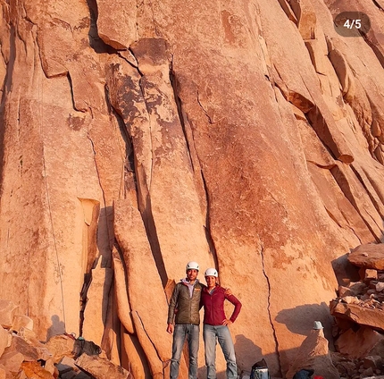 Iran, climbing, Alam Kooh, Mountain Warriors, Nasim Eshqi, Sina Heidari - Making the first ascent of Mountain Warriors on Sun Tower at Alam Kooh in Iran (Nasim Eshqi, Sina Heidari summer 2022)