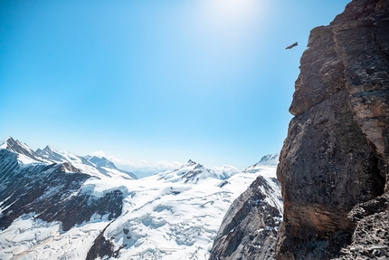 Tim Howell, North Base Project - Tim Howell jumping off the Eiger