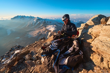 Tim Howell, North Base Project - Tim Howell preparing to jump off the Matterhorn