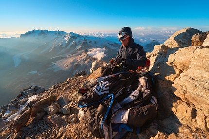 Tim Howell, North Base Project - Tim Howell preparing to jump off the Matterhorn