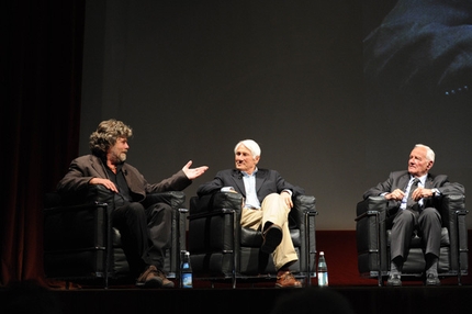 TrentoFilmfestival 2011 - Reinhold Messner, Walter Bonatti e Pierre Mazeaud durante la serata Montagna pericolo ed esposizione della 59ma edizione del Trento Film Festival 2011