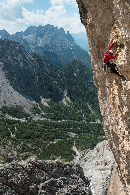 Safety Discussion, Laserz, Lienz Dolomites David Lama, Peter Ortner - David Lama making the first ascent of Safety Discussion on Laserz South Face, Lienz Dolomites, 2012