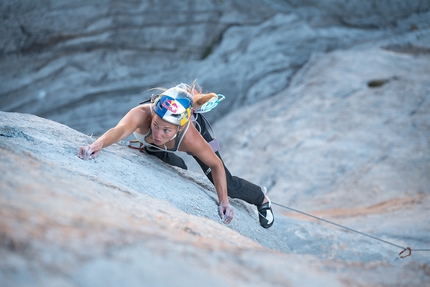 Rayu, Picos de Europa, Sasha DiGiulian, Matilda Söderlund, Brette Harrington - Sasha DiGiulian climbing Rayu on the south face of Peña Santa de Castilla (2596m) in the Picos de Europa massif, with Brette Harrington and Matilda Söderlund