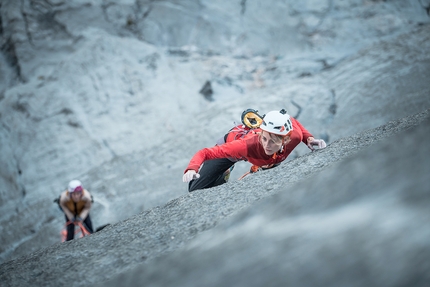 Rayu, Picos de Europa, Sasha DiGiulian, Matilda Söderlund, Brette Harrington - Matilda Söderlund climbing Rayu on the south face of Peña Santa de Castilla (2596m) in the Picos de Europa massif, with Brette Harrington and Sasha DiGiulian