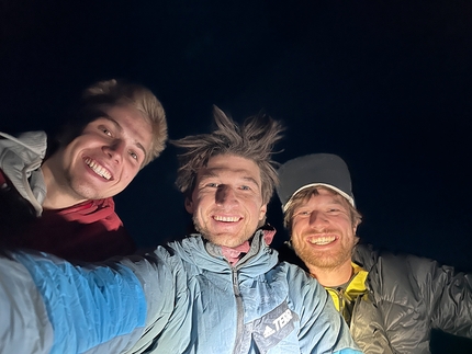 Michael Wohlleben, Bodhichitta, Westliche Dreifaltigkeit, Switzerland - Nemuel Feurle, Michael Wohlleben and Roman Berner after the first free ascent of Bodhichitta, Westliche Dreifaltigkeit, Switzerland