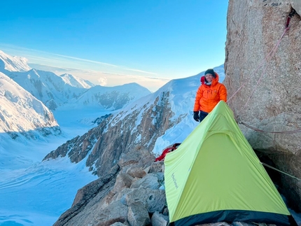 Fay Manners, Michelle Dvorak, Denali, Cresta Cassin - Michelle Dvorak at a bivy while climbing the Cassin Ridge on Denali in Alaska