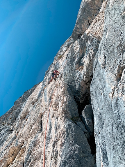 Wilder Kaiser, Boxershorts, Jonas Fertig, Luis Funk - Jonas Fertig and Luis Funk making the first ascent of Boxershorts, Wilder Kaiser, Austria