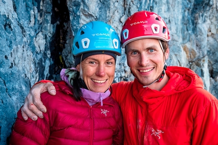 Ajdovska deklica, Prisojnik, Slovenia, Ragazza pagana, Luka Lindič, Ines Papert  - Ines Papert e Luka Lindič durante la prima salita di Invisible Transformation su Ajdovska deklica (Ragazza pagana), Monte Prisojnik, Slovenia