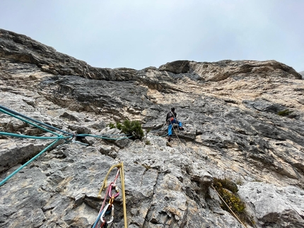 Torre Trieste, Civetta, Simon Gietl, Vittorio Messini, Matthias Wurzer - Simon Gietl, Vittorio Messini and Matthias Wurzer establishing their new route on Torre Trieste on Mt. Civetta, Dolomites