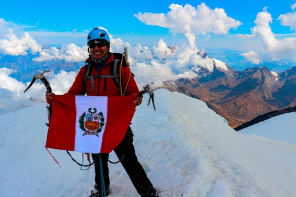 Lasunayoc, Peru, Cordillera Vilcabamba, Nathan Heald, Leo Rasalio - Leo Rasalio on the summit of Nevado Lasunayoc (5,936m), Peru, after having climbed a new route on the mountain's SE Face to E Face