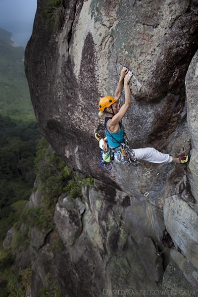 Polish Princess, Malaysia - Eliza Kubarska on the 7b+ crux of Polish Princess (7b+ max, 270m), Dragon’s Horns, Malaysia