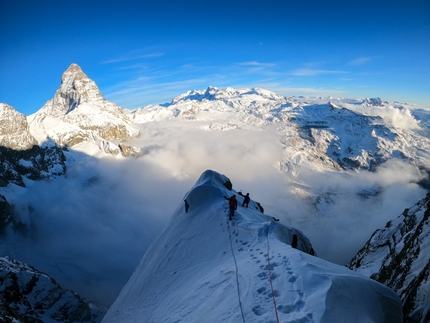 Triplo Zero completato e un cerchio chiuso sul Dent d'Hérens in Valle d’Aosta da François Cazzanelli, Jerome Perruquet, Francesco Ratti