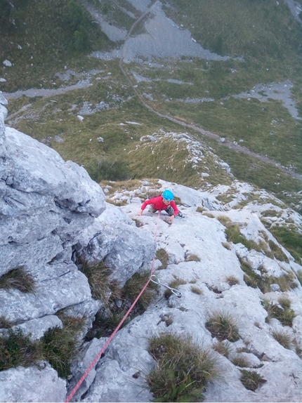 Pizzo dei Nibbi, Pilastro di Prada, Grignetta, Grigne, Ivo Ferrari - Federica Maslowsky in arrampicata al Pizzo dei Nibbi, Grignetta