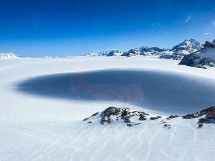 Cerro Arenales, Patagonia, Rebeca Cáceres, Nadine Lehner, Isidora Llarena - Cerro Arenales, Patagonia: The main 'pancake' of the Northern Patagonian Icefield, looking north from the northern ramp of Cerro Arenales