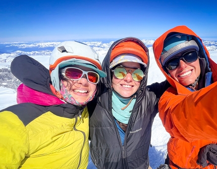 Cerro Arenales, Patagonia, Rebeca Cáceres, Nadine Lehner, Isidora Llarena - Cerro Arenales, Patagonia: The requisite summit selfie! Left to right: Isidora Llarena, Rebeca Caceres, Nadine Lehner