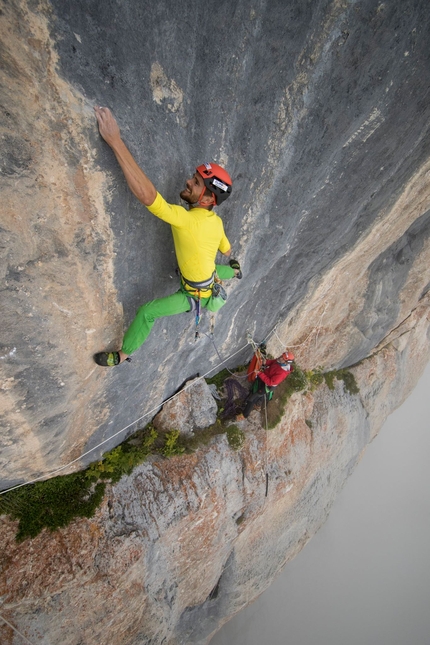 Edu Marin, Wogü, Rätikon, Switzerland - Edu Marin making the first repeat of Wogü 8c, Rätikon, Switzerland, 08/2016