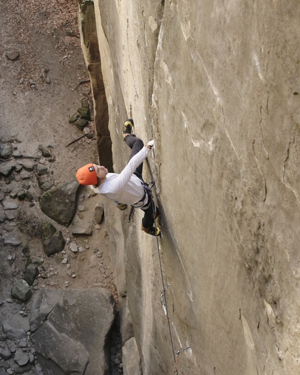 Jonas Schild, Le Voyage, Annot, France - Jonas Schild climbing Le Voyage at Annot in France