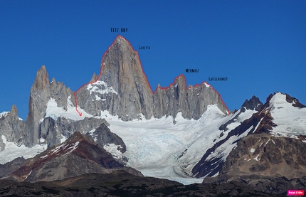 Patagonia, Care Bear Traverse, Aguja Guillaumet, Aguja Mermoz, Pilastro Goretta, Fitz Roy, Matteo Della Bordella, Leo Gheza - La skyline del massiccio del Fitz Roy in Patagonia e la Care Bear Traverse - Aguja Guillaumet, Aguja Mermoz, Pilastro Goretta, Fitz Roy - salita da Matteo Della Bordella e Leonardo Gheza dal 17 al 19/01/2023