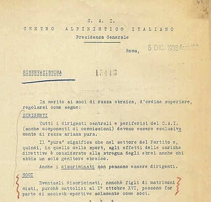 Lest we forget: the Italian racial laws, the Italian Mountaineering club and its Jewish members