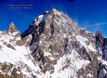 Barre des Ecrins, Julien Cruvellier de Luze, Nicolas Jean, Benjamin Védrines - The line of De l'Or en Barre on the south face of Barre des Écrins, first ascended by Julien Cruvellier de Luze, Nicolas Jean and Benjamin Védrines on 28-29/01/2023