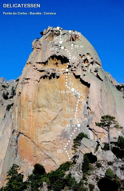 Delicatessen, Corsica - Delicatessen, Punta d’u Corbu, Col de la Bavella, Corsica. First ascended by Arnaud Petit and Stéphane Husson in 1992, it was freed by Petit in 2001