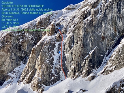 Piccolo San Bernardo, Vallone di Barmette, Valle d'Aosta, Niccolò Bruni, Marco Farina, Giovanni Ravizza - Aprendo nuove vie di misto al Piccolo San Bernardo, Valle d'Aosta (Niccolò Bruni, Marco Farina, Giovanni Ravizza 31/01/2023)