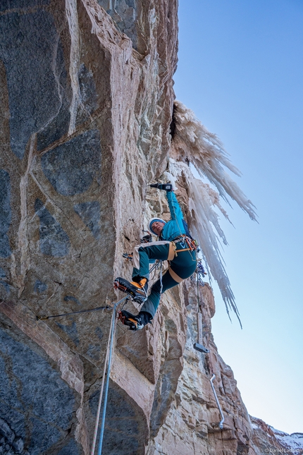 Blätterbach, Fossil, Sarah Haase, Daniel Ladurner - Daniel Ladurner making the first ascent of Fossil, Blätterbach, Italy (Sarah Haase, Daniel Ladurner 10/02/2023)