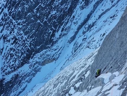 Pizzo Badile, Corti-Battaglia, David Hefti, Marcel Schenk - Pizzo Badile 'Corti-Battaglia' first winter ascent (David Hefti, Marcel Schenk 14/02/2023)