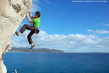 Climbing in Sardinia - Andrea Mannia climbing Hard Rock 7c+/8a, Villasimius