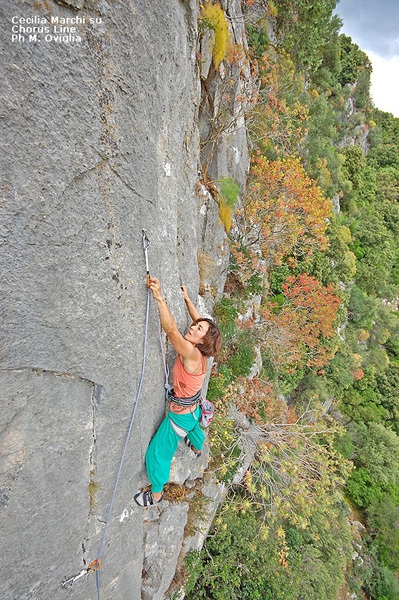 Climbing in Sardinia - Cecilia Marchi climbing Chorus Line, Broadway, Sardinia