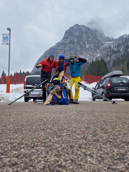 Brezno pod Velbom, Mount Canin, Nicola Bertoldo, Diego Dellai, Marco Toldo - Brezno pod Velbom, Monte Canin: Marco Toldo, Diego Dellai and Nicola Bertoldo at Sella Nevea