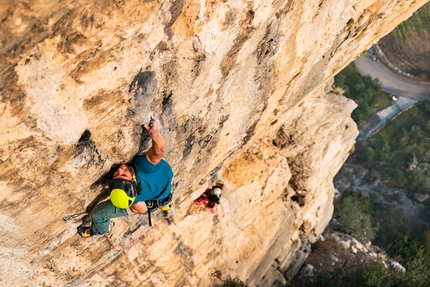 Marco Cordin, Monte Colodri, Arco - Marco Cordin climbing Zanzara Sud on Monte Colodri, Arco, Italy