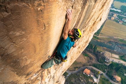 Marco Cordin, Monte Colodri, Arco - Marco Cordin climbing Zanzara Sud on Monte Colodri, Arco, Italy
