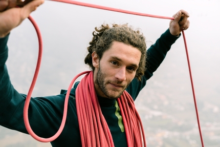 Marco Cordin, Monte Colodri, Arco - Marco Cordin dopo la salita in libera di Zanzara Sud al Monte Colodri, Arco