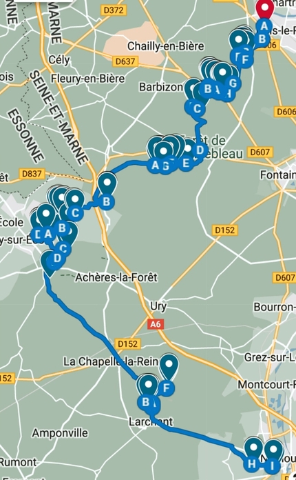 Sébastien Berthe, Hugo Parmentier, Fontainebleau - La mappa dei 100 7A in Fontainebleau saliti in giornata il 14 maggio 2023 da Seb Berthe & Hugo Parmentier