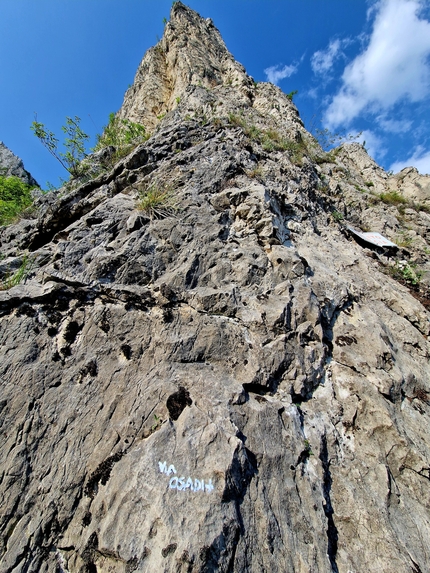 Torrione Quattordio, Monte Moregallo, Monti lariani, Osa di più, Cristian Candiotto - L'apertura di 'Osa di più' al Torrione Quattordio (Monte Moregallo, Monti lariani)