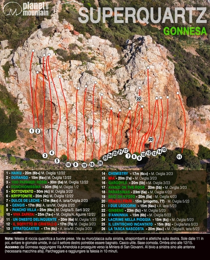 Superquartz, Sardegna - La relazione della falesia Superquartz a Gonnesa in Sardegna