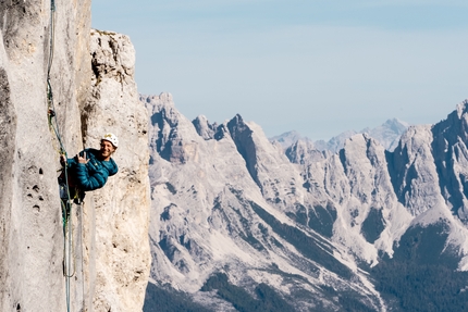 Spiz d’Agner, Dolomites, Barbari nel TAO, Nicolò Geremia, Mirco Grasso - Nicolo Geremia and Mirco Grasso making the first ascent of Barbari nel TAO, Spiz d’Agner, Dolomites