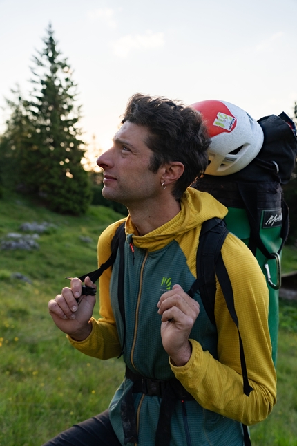 Spiz d’Agner, Dolomites, Barbari nel TAO, Nicolò Geremia, Mirco Grasso - Nicolo Geremia and Mirco Grasso making the first ascent of Barbari nel TAO, Spiz d’Agner, Dolomites