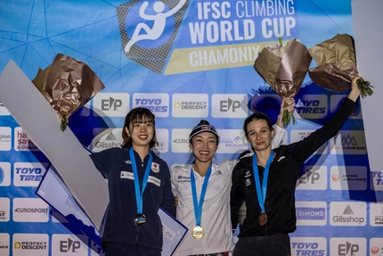 Coppa del Mondo Lead Chamonix 2023 - 2. Nonoha Kume 1. Jain Kim 3. Hélène Janicot, Coppa del Mondo Lead Chamonix 2023