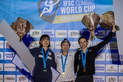 Lead World Cup 2023 Chamonix - 2. Nonoha Kume 1. Jain Kim 3. Hélène Janicot, Lead World Cup 2023 Chamonix