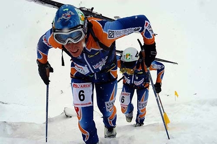 Tour du Rutor 2006, Arvier, Valle d'Aosta - Gli italiani Graziano Boscacci e Ivan Murada all'uscita del canalino in cima alla prima salita