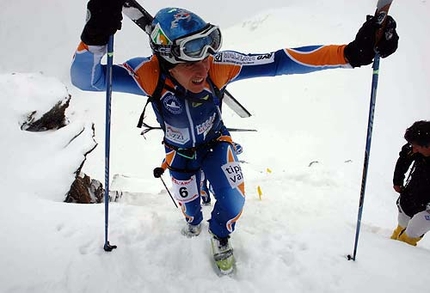 Tour du Rutor 2006, Arvier, Valle d'Aosta - Ivan Murada all'uscita del Canalino d'accesso al ghiacciaio del Chateau Blanc