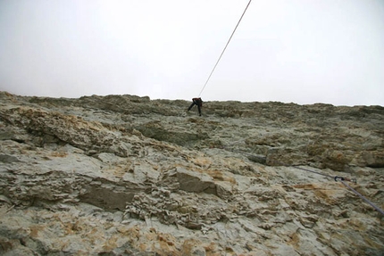 Donnafugata Torre Trieste, first free ascent by Mauro Bubu Bole - On 04/07/2007 Mauro 'Bubu' Bole and Gabriele Gorobey carried out the first free ascent of Donnafugata (750m; max 8a), first ascended by Christoph Hainz and Roger Schäli in 2004 on the S Face of Torre Trieste, Civetta, Dolomites.