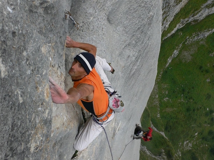 Solo per vecchi guerrieri repeated by Riccardo Scarian - Riccardo Scarian has made the third ascent of Solo per vecchi guerrieri, the multi-pitch desperate first ascended by  Maurizio “Manolo” Zanolla on the north face of 